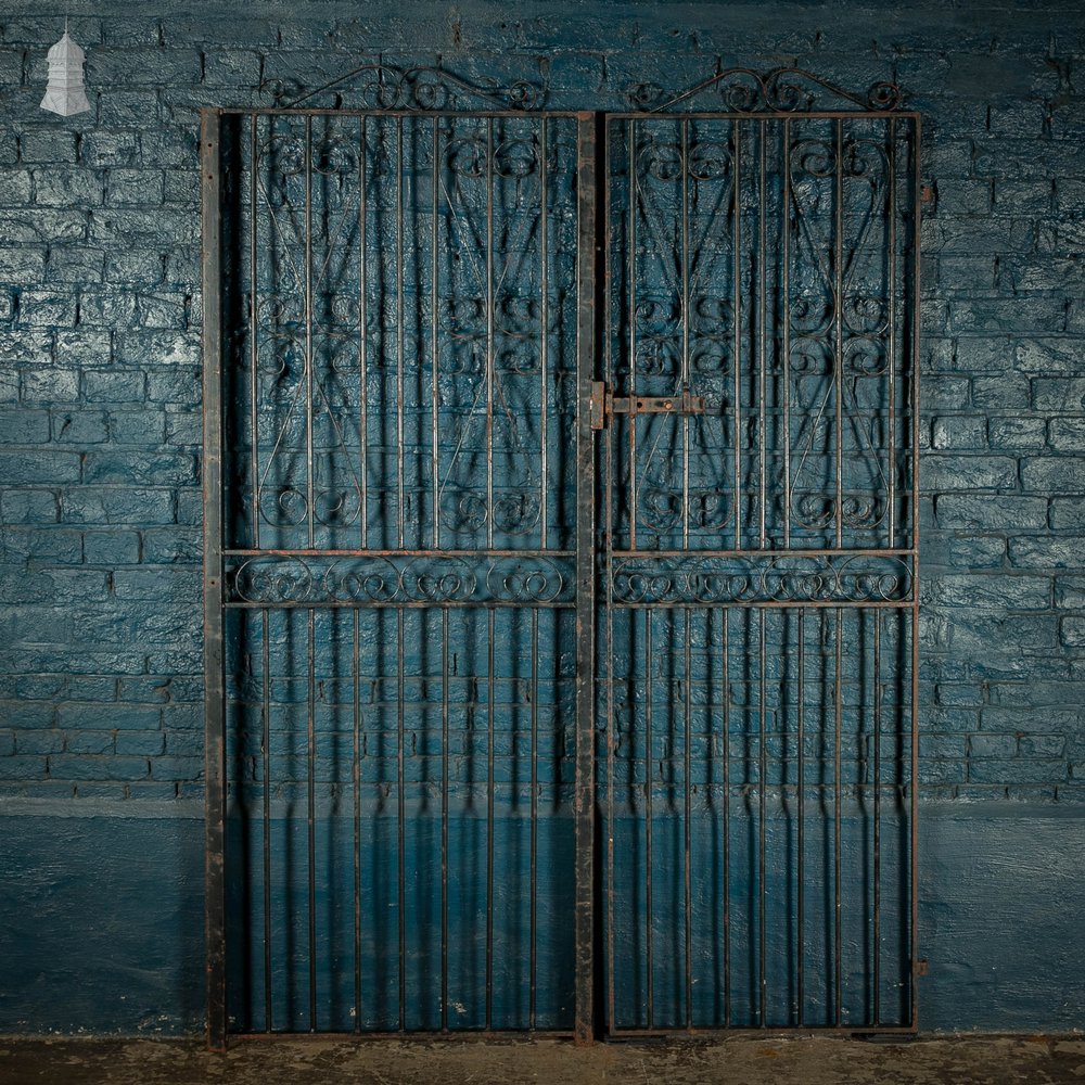 Pedestrian Gate and Panel, 20th C Wrought Iron Gate and Railing