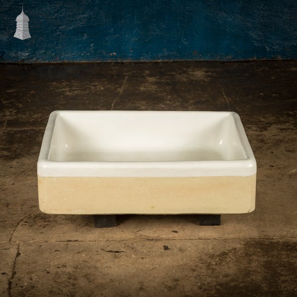 Shallow Trough Sink, Reclaimed  – White & Cane Glazed Stoneware