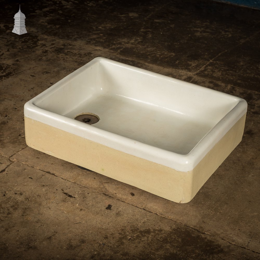 Shallow Trough Sink, Reclaimed  – White & Cane Glazed Stoneware