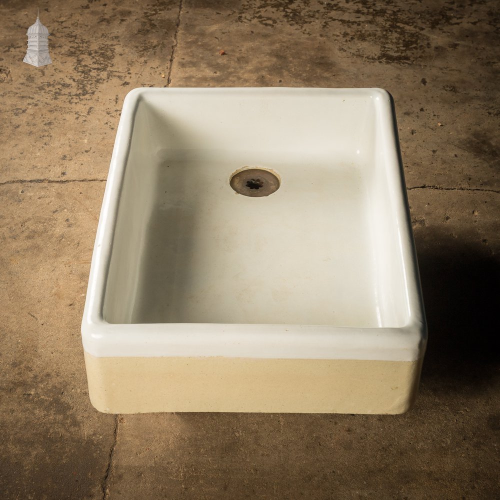 Shallow Trough Sink, Reclaimed  – White & Cane Glazed Stoneware