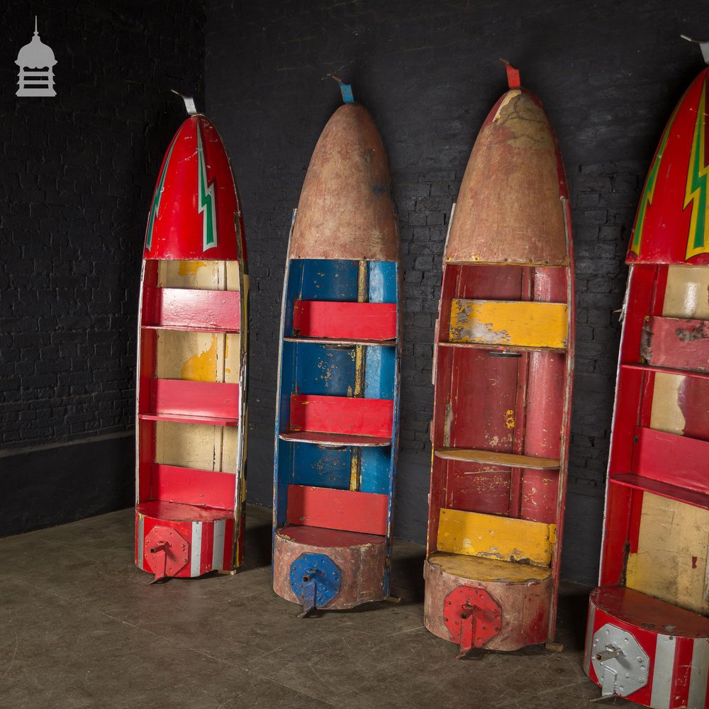 Vintage 20th C Red and Blue Interior Fibre Glass and Timber Fairground Rocket Ride