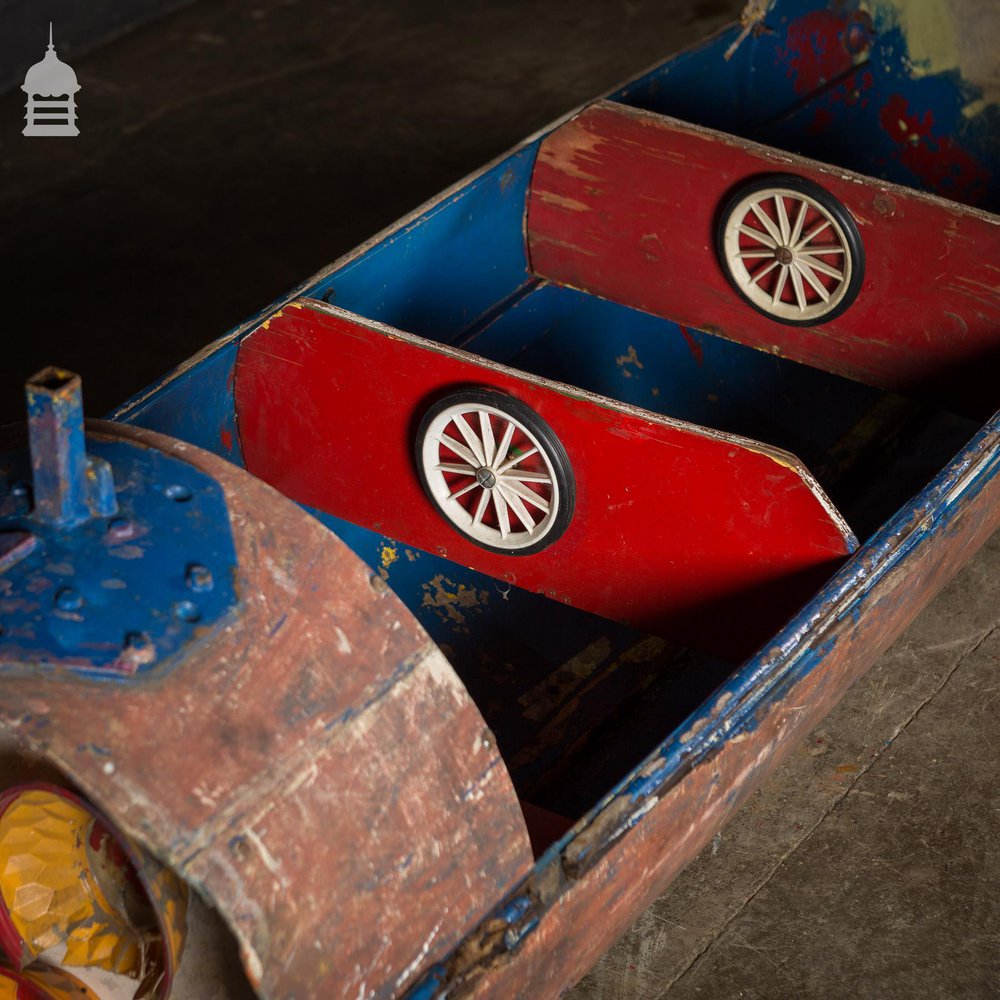 Vintage 20th C Red and Blue Interior Fibre Glass and Timber Fairground Rocket Ride