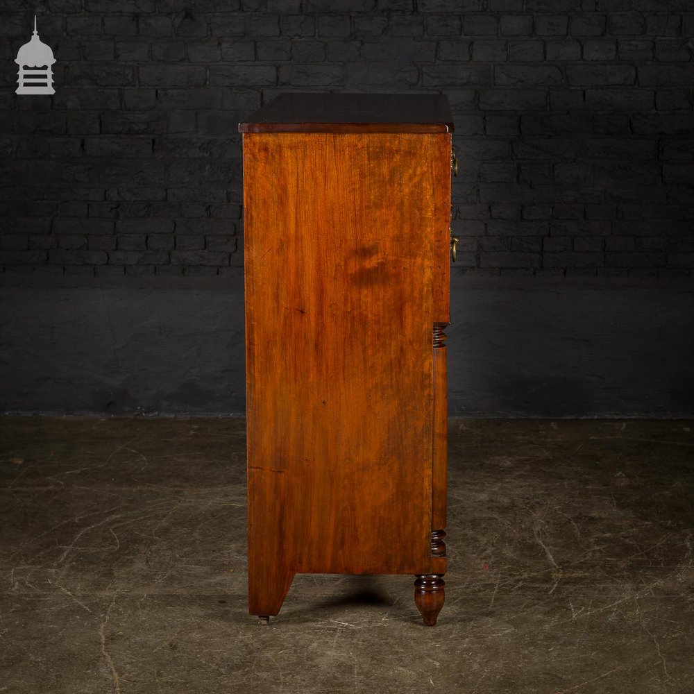 19th C Swedish Fruitwood Chest of Drawers with Column Base and Brass Pulls