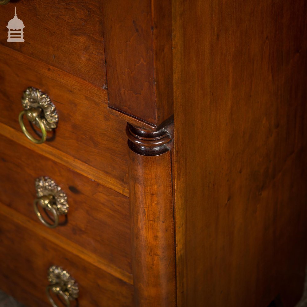 19th C Swedish Fruitwood Chest of Drawers with Column Base and Brass Pulls