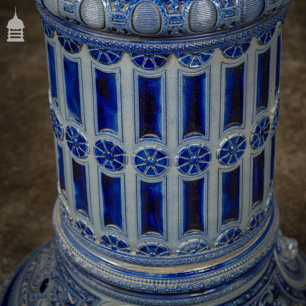 Ornate 19th C Doulton Lambeth Style Blue and White Jardinière