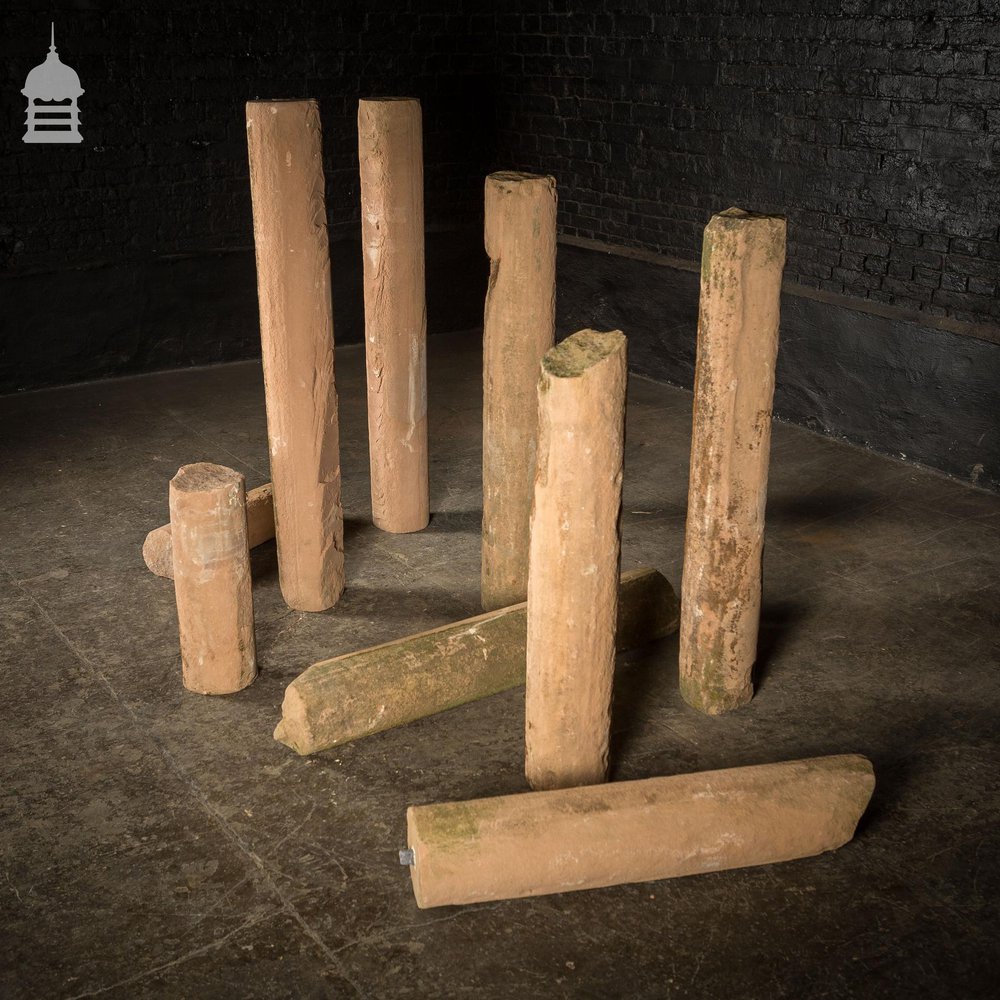 Batch of 9 19th C Cylindrical Sandstone Solid Pillars Columns