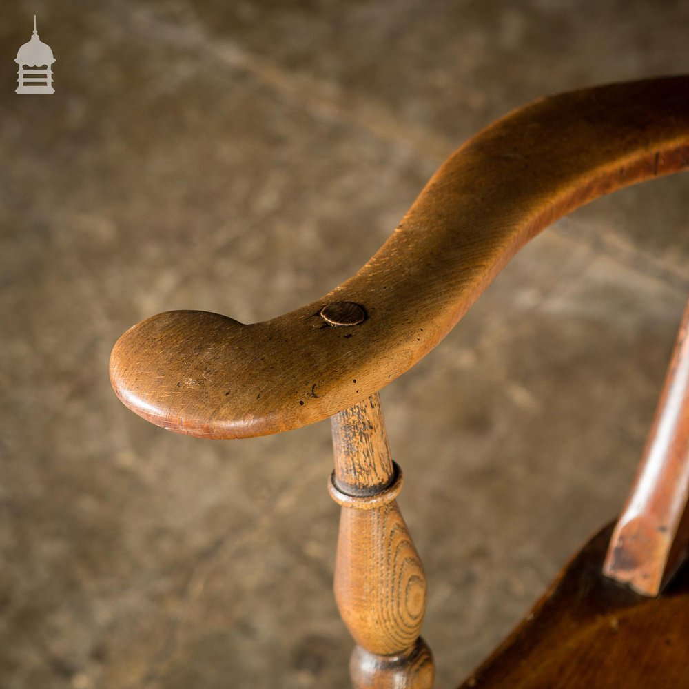 19th C Lath High Back Windsor Arm Chair with Double H Stretcher and Turned Arm Supports