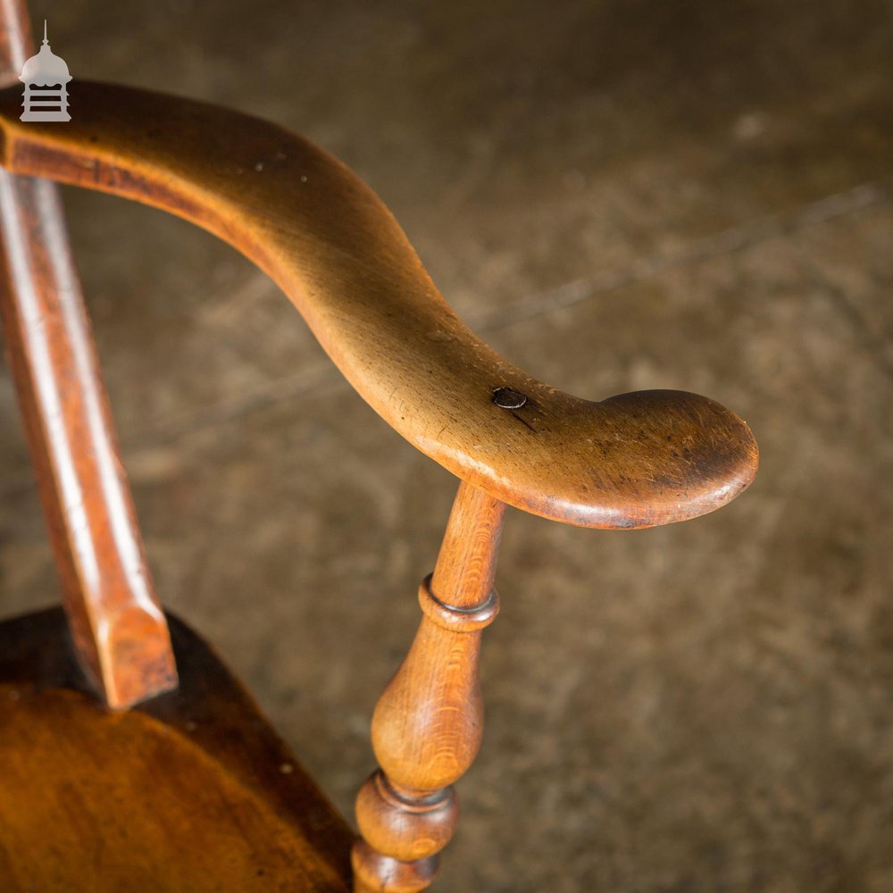 19th C Lath High Back Windsor Arm Chair with Double H Stretcher and Turned Arm Supports