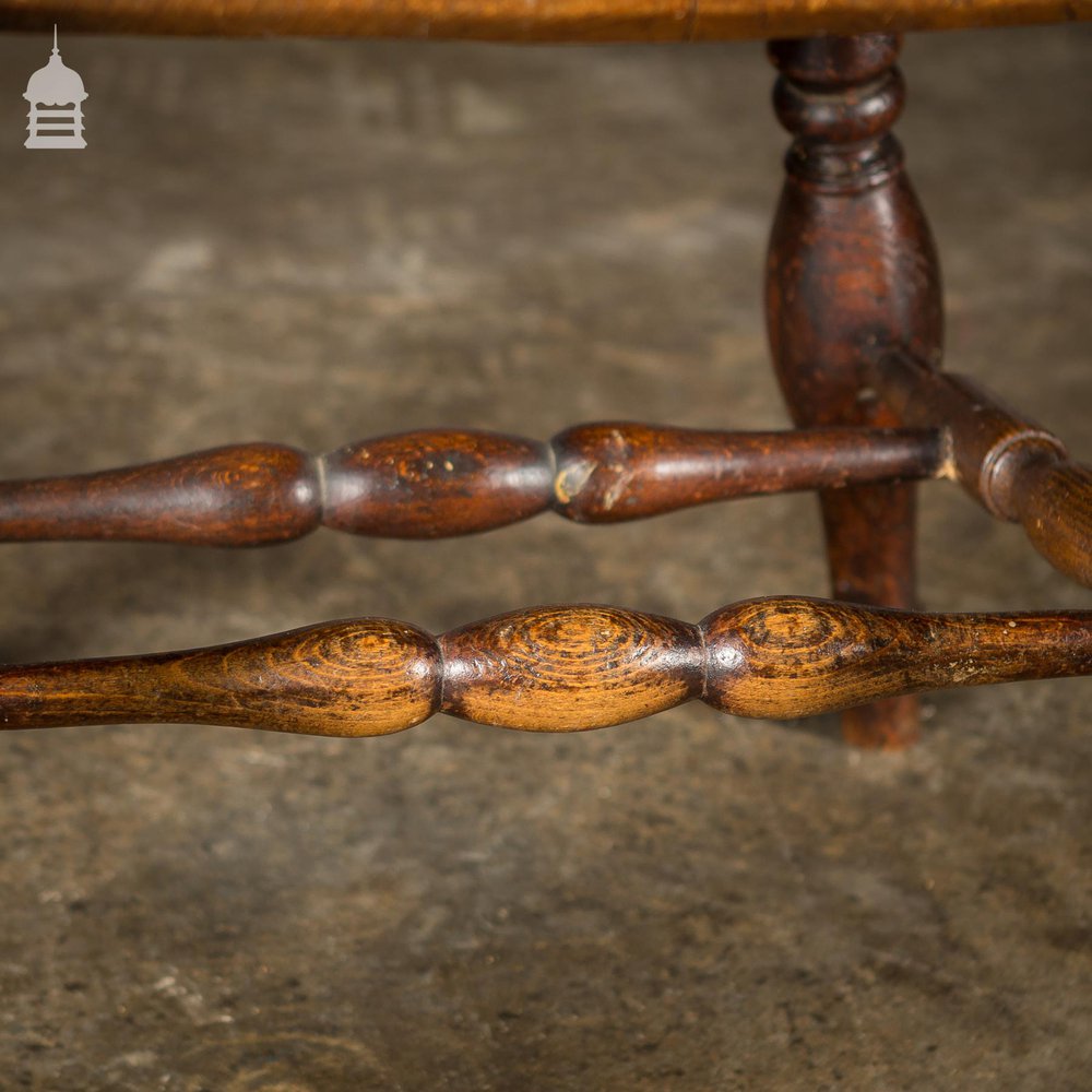 19th C Lath High Back Windsor Arm Chair with Double H Stretcher and Turned Arm Supports