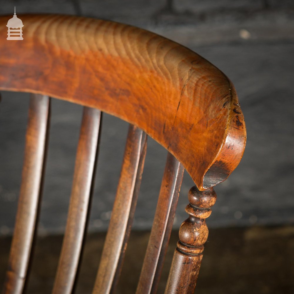 19th C Lath High Back Windsor Arm Chair with Double H Stretcher and Turned Arm Supports