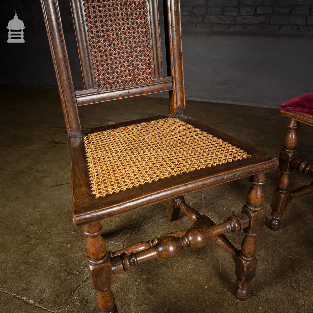 Pair of 17th C Continental Fruitwood High Backed Hall Chairs