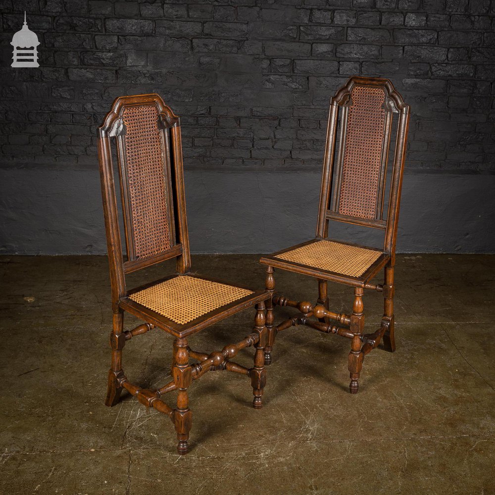 Pair of 17th C Continental Fruitwood High Backed Hall Chairs