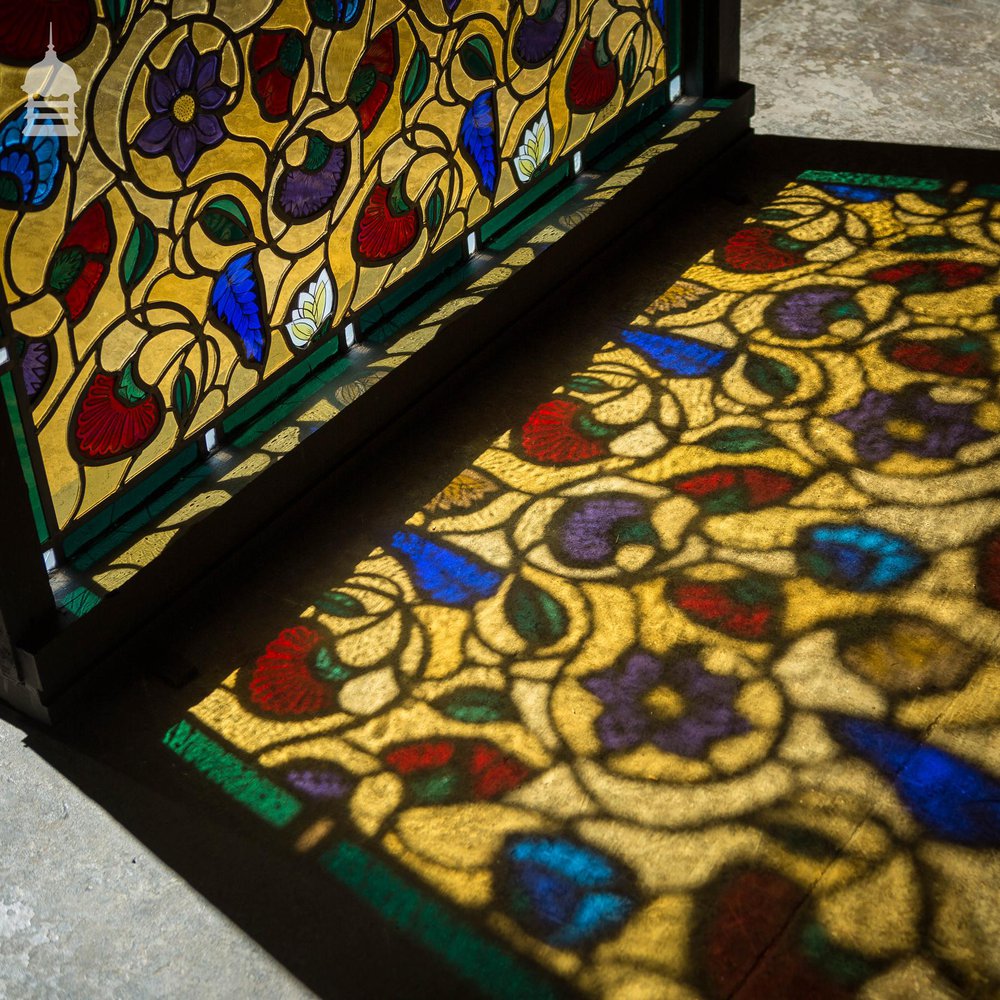 Vintage Arch Top Stained Glass Leaded Window With Later Repairs