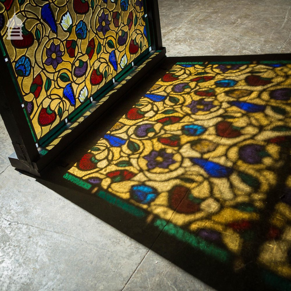 Vintage Arch Top Stained Glass Leaded Window With Later Repairs