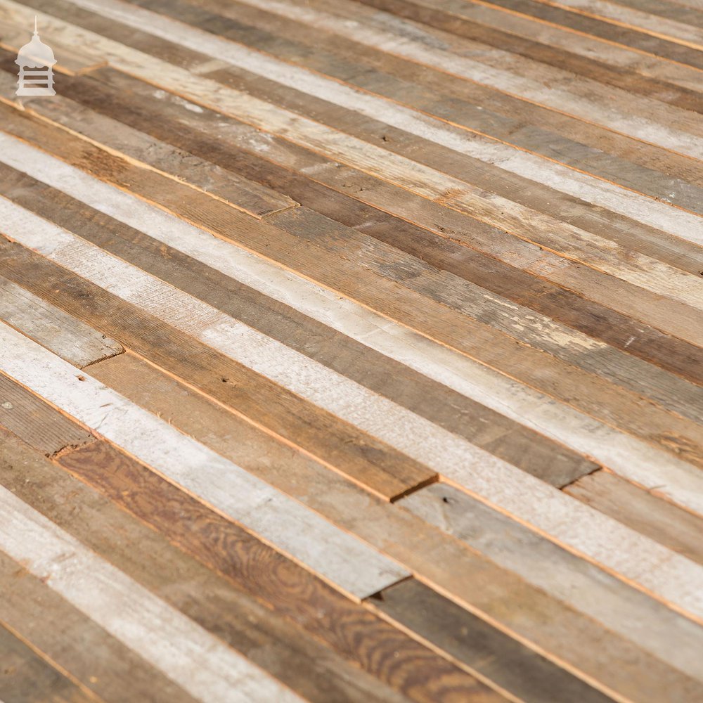 40mm Wide Oxidised Pine Strip Flooring Wall Cladding Cut from Victorian Joists