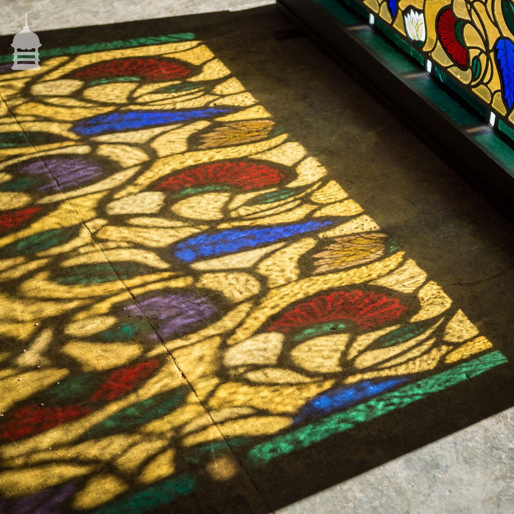 Vintage Arch Top Stained Glass Leaded Window With Later Repairs