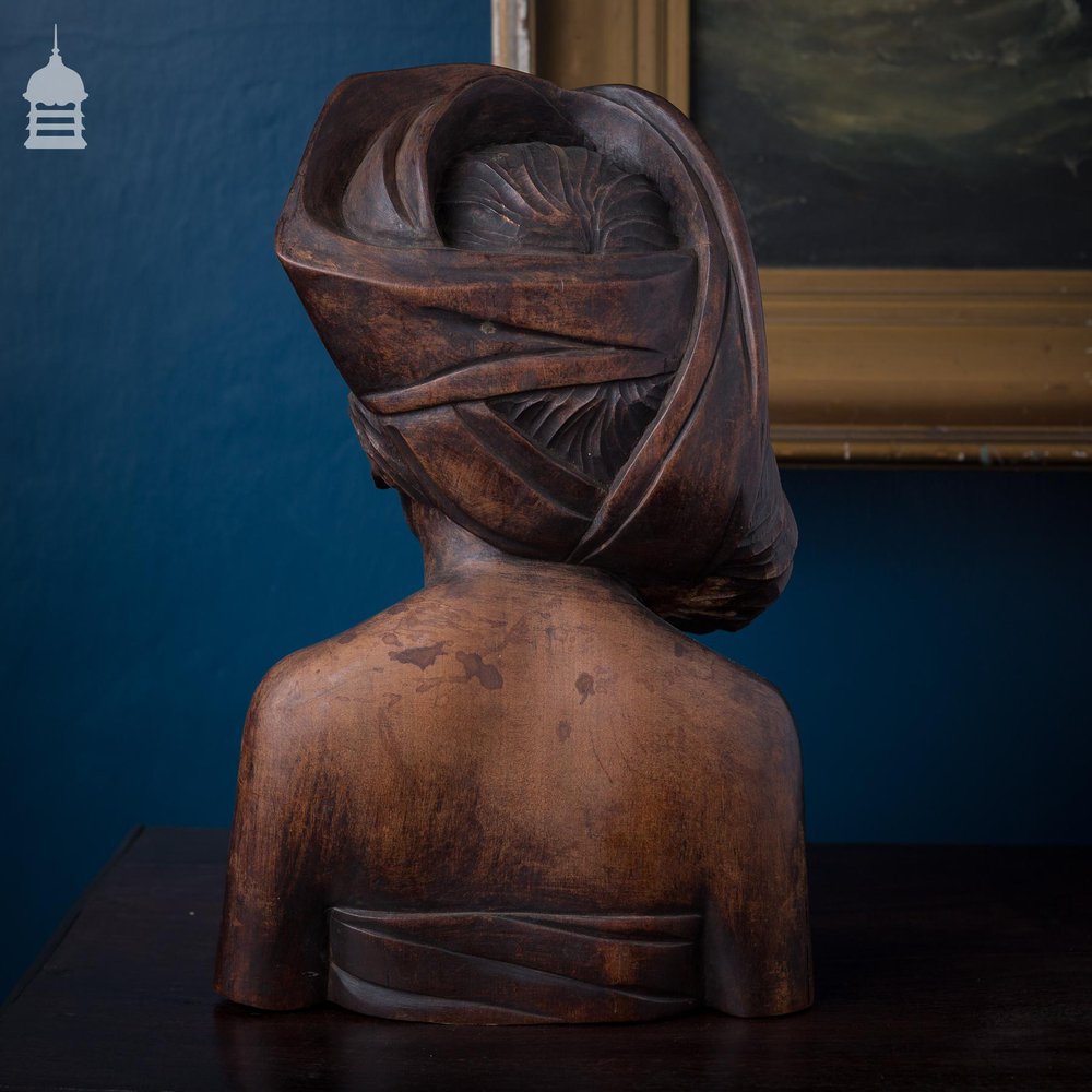 Beautifully Carved Antique Exotic Dark Wood Female Figure Bust