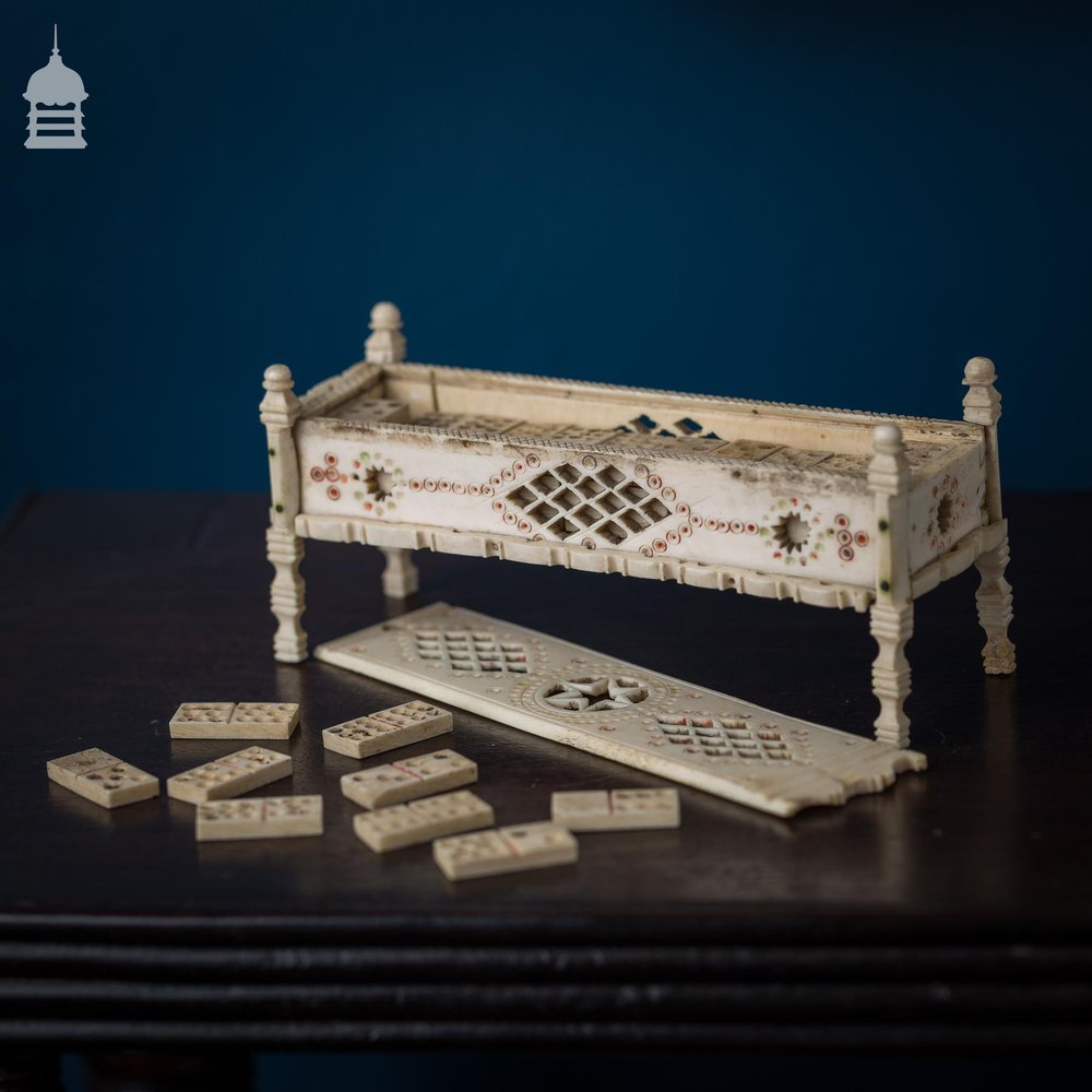 Napoleonic Prisoner of War Carved Bone Domino Set and Box Circa 1800