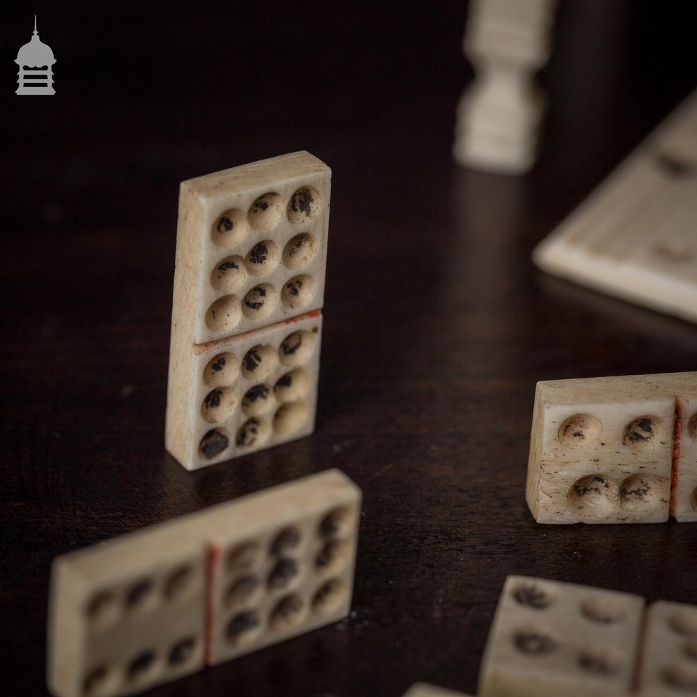 Napoleonic Prisoner of War Carved Bone Domino Set and Box Circa 1800