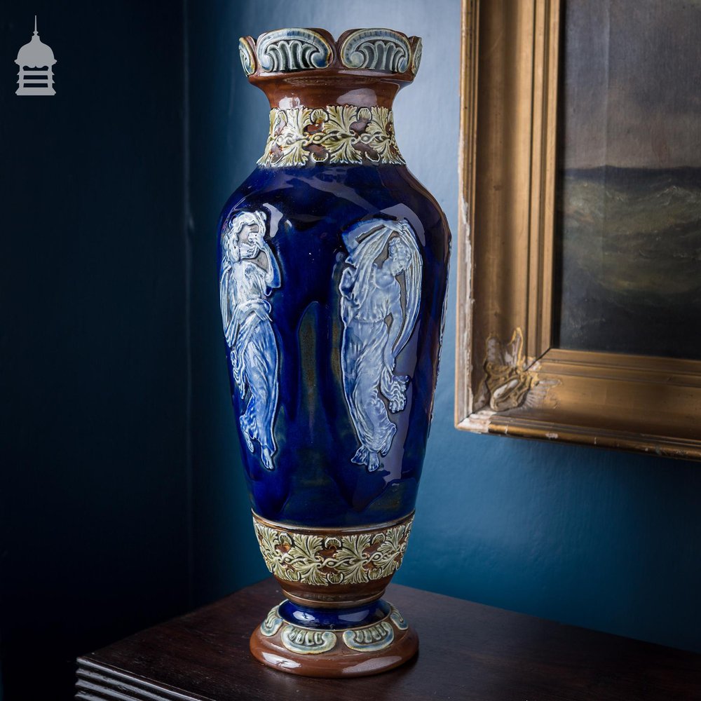 Large 19th C Blue Doulton Lambeth Vase with Figures