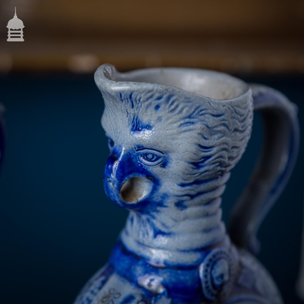 Pair of Westerwald Blue and White Moon Jugs