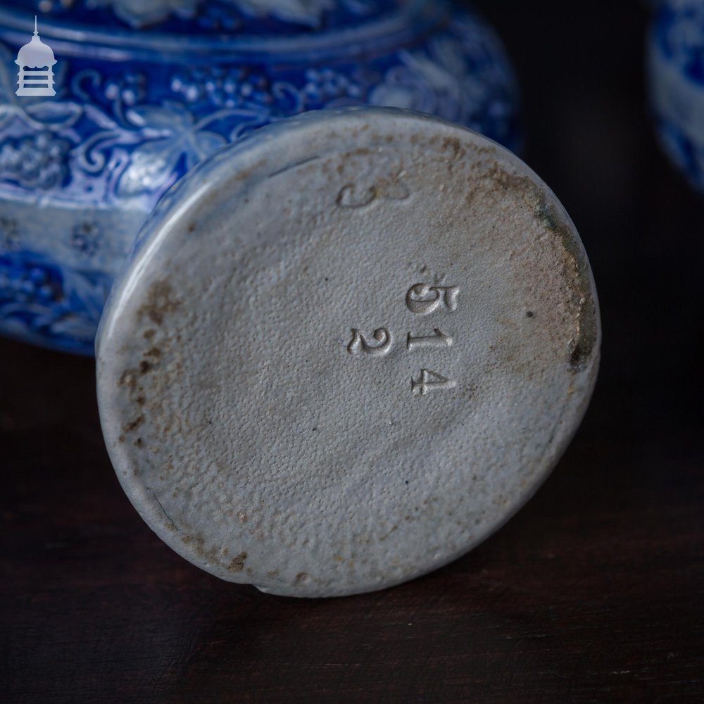 Pair of Westerwald Blue and White Moon Jugs