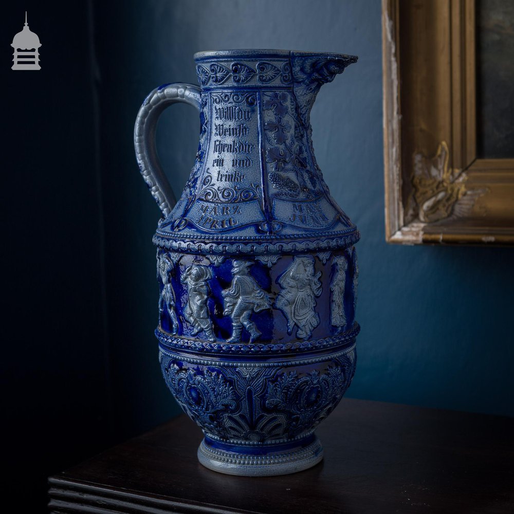 Large Westerwald Blue and White Jug with Months of the Year