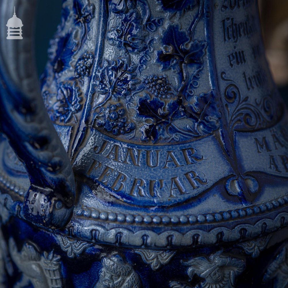 Large Westerwald Blue and White Jug with Months of the Year