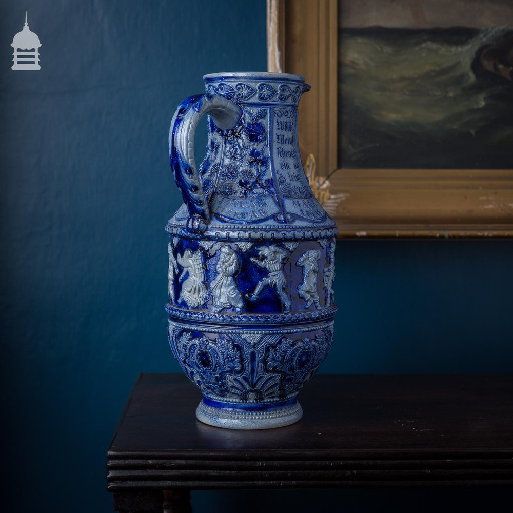 Large Westerwald Blue and White Jug with Months of the Year