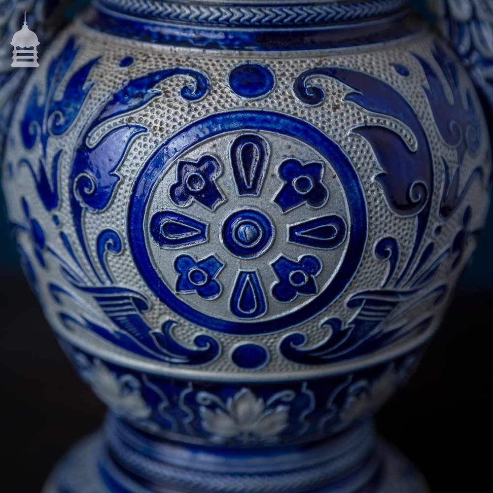 Westerwald Blue and White Vase with Phoenix Handles