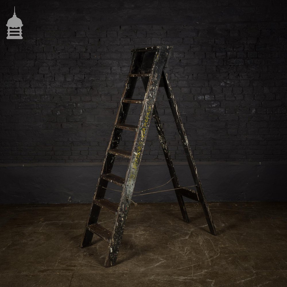 Vintage Industrial Fabrications Shop Ladder A-Steps with Splattered Paint Finish