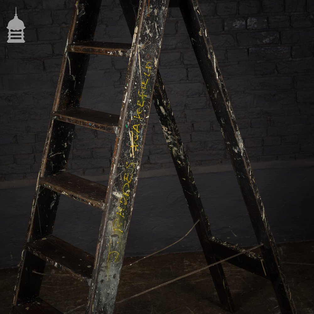 Vintage Industrial Fabrications Shop Ladder A-Steps with Splattered Paint Finish