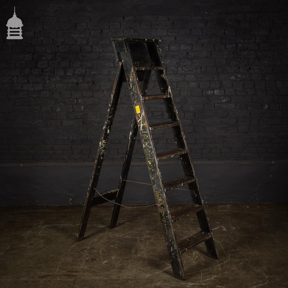 Vintage Industrial Fabrications Shop Ladder A-Steps with Splattered Paint Finish