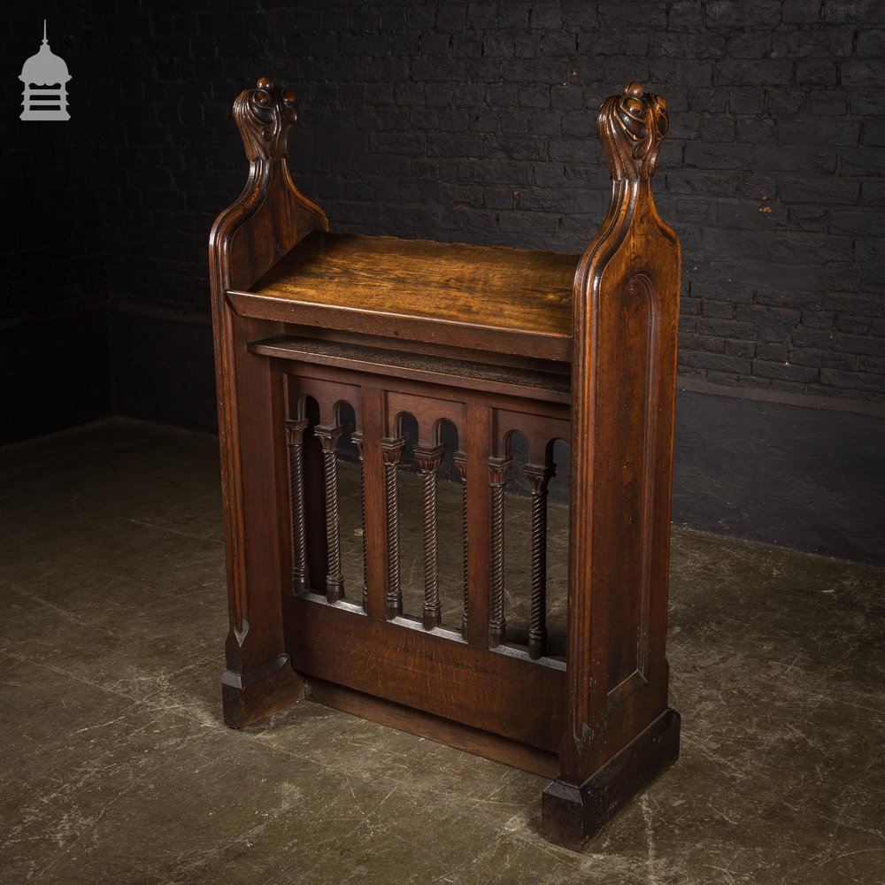 19th C Carved Oak Prayer Stand Lectern with Finials