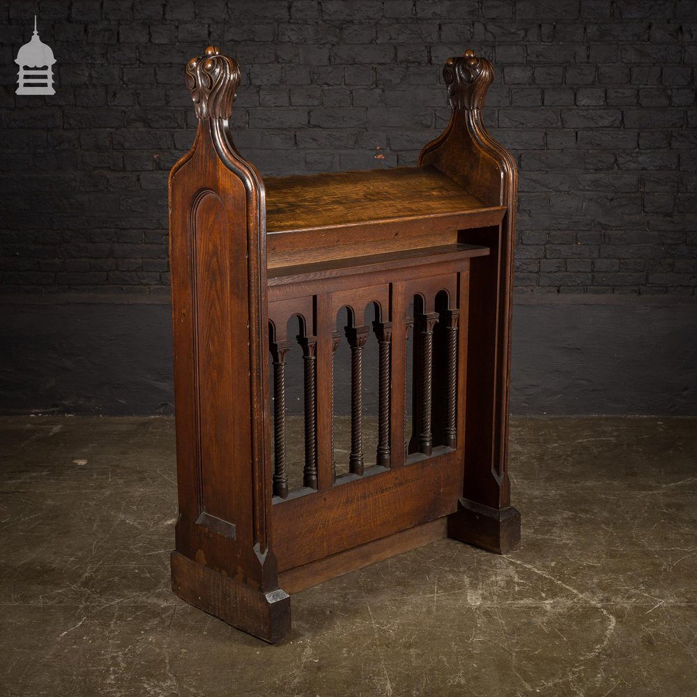 19th C Carved Oak Prayer Stand Lectern with Finials