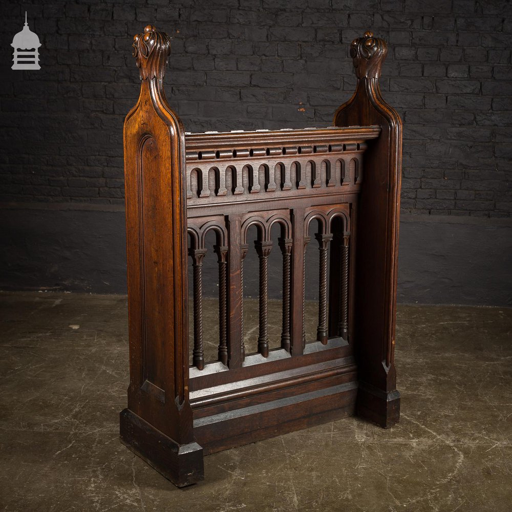 19th C Carved Oak Prayer Stand Lectern with Finials