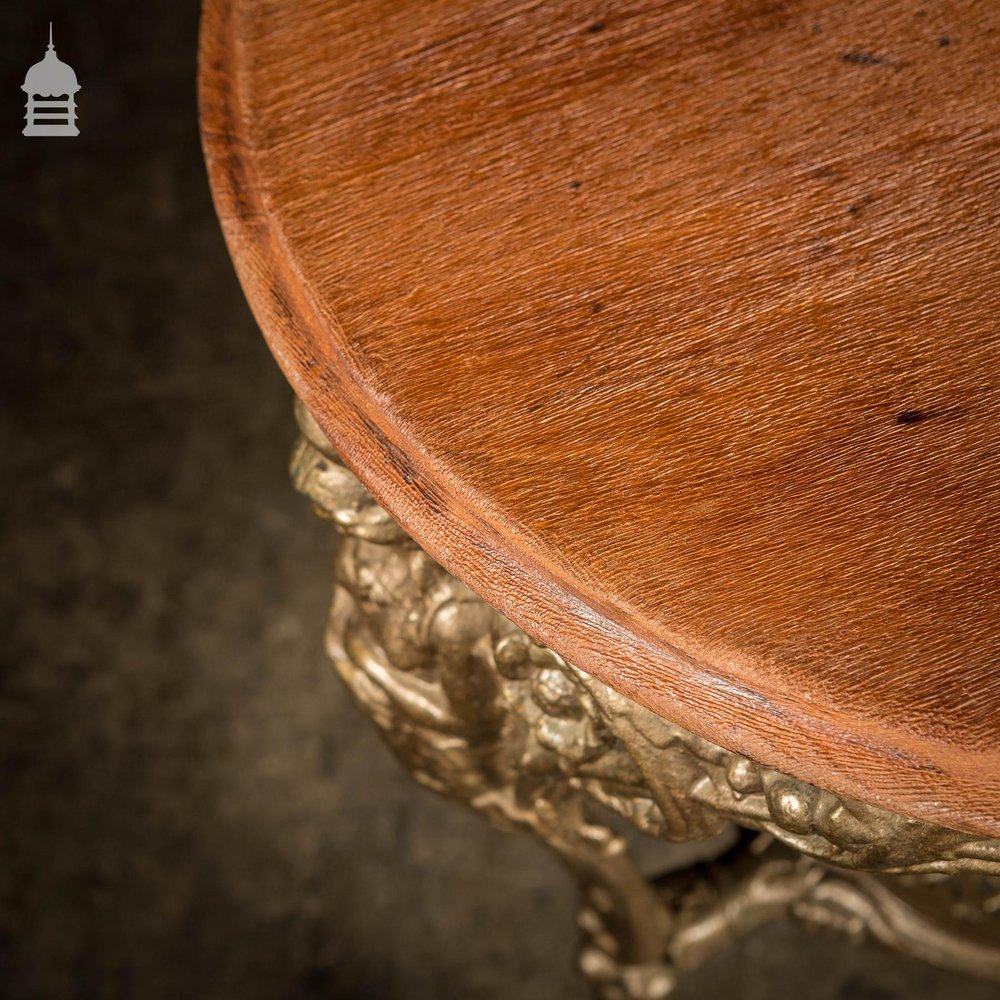 19th C Cast Iron Pub Table Base With Round Bleached Brushed Mahogany Top