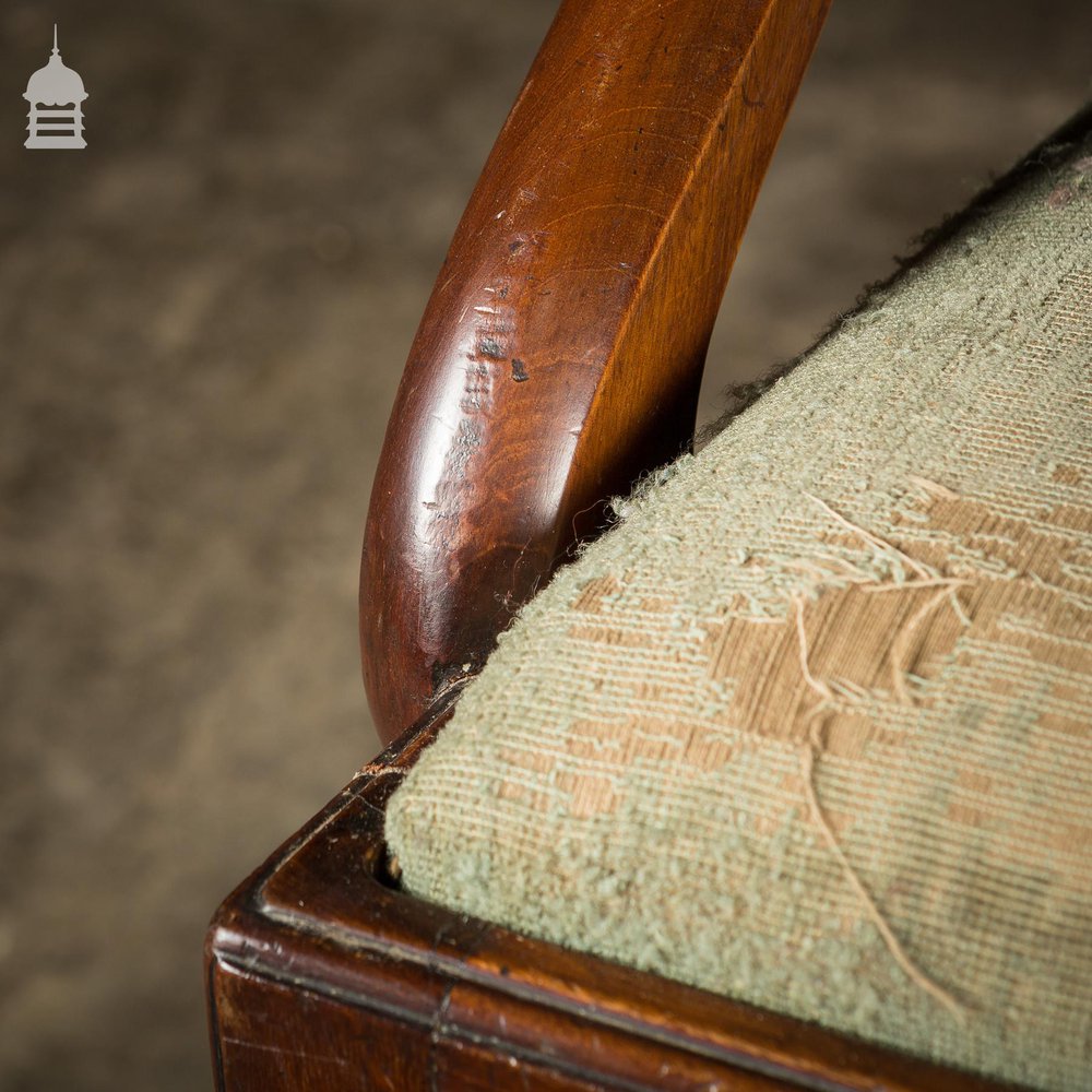 19th C Mahogany Carver Chair Attributed to Chippendale with Floral Tapestry Seat Pad