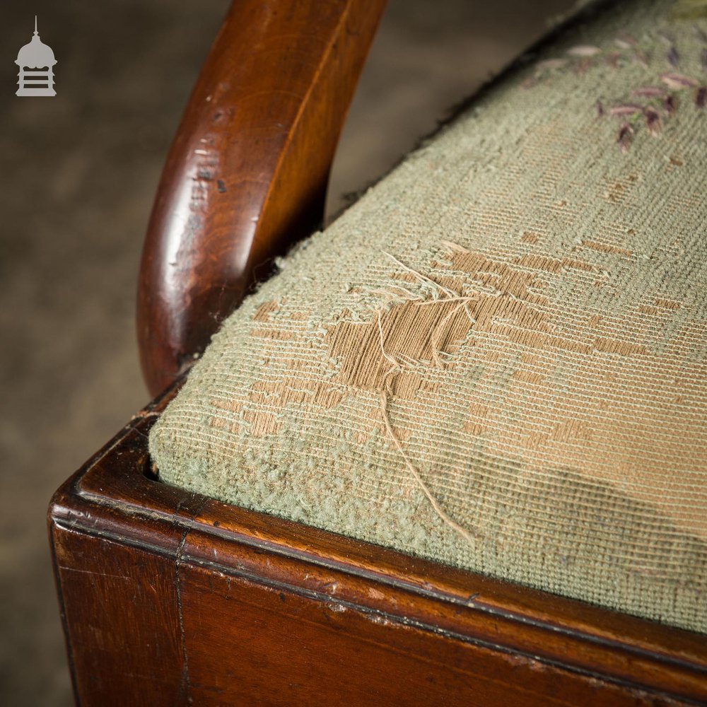 19th C Mahogany Carver Chair Attributed to Chippendale with Floral Tapestry Seat Pad