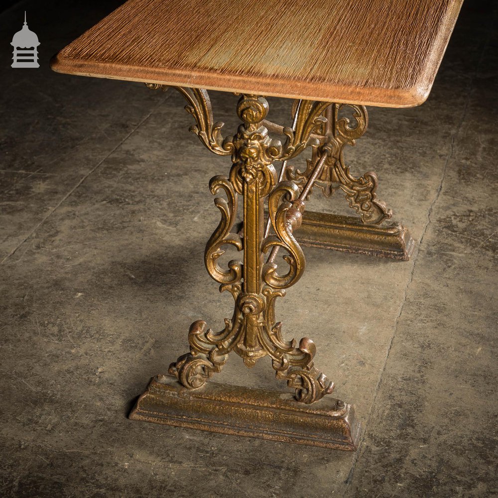 19th C Cast Iron Pub Table Base With Bleached Brushed Oak Top