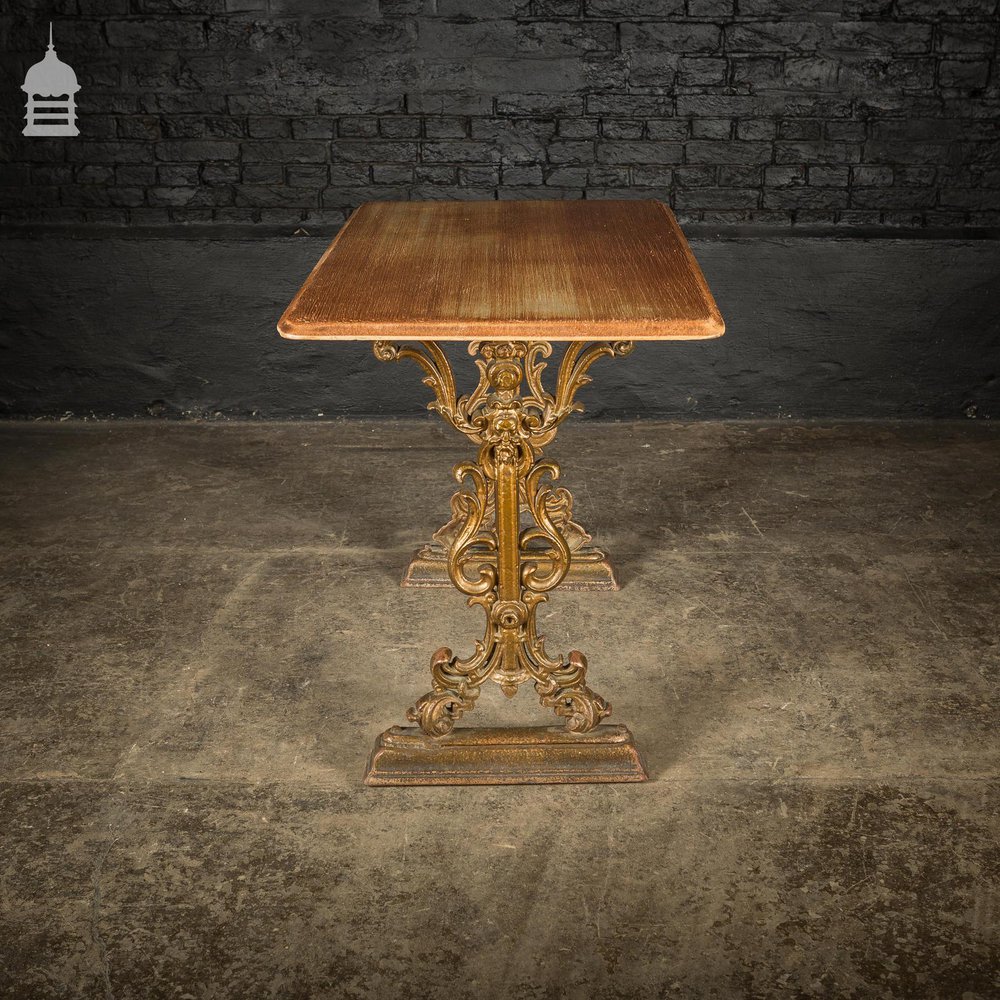 19th C Cast Iron Pub Table Base With Bleached Brushed Oak Top