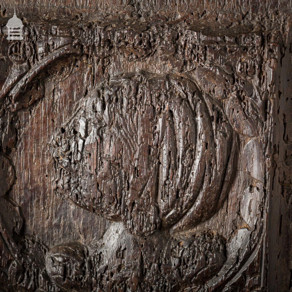 16th C Gothic Carved Oak Panel with Figure and Floral Decoration