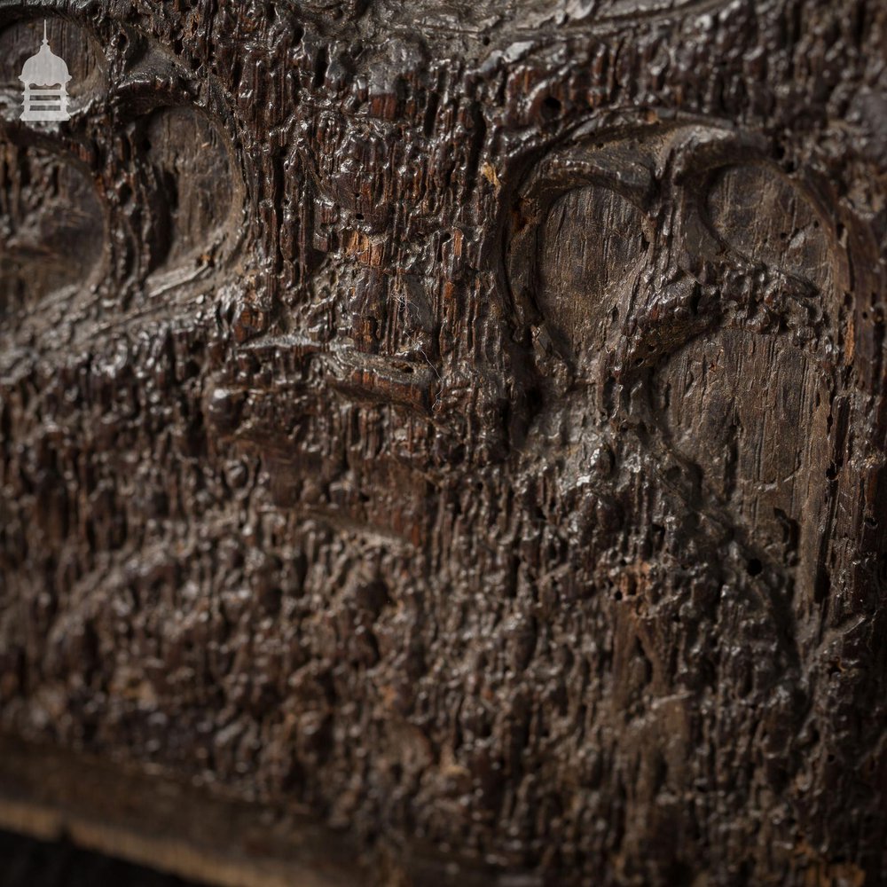 16th C Gothic Carved Oak Panel with Figure and Floral Decoration