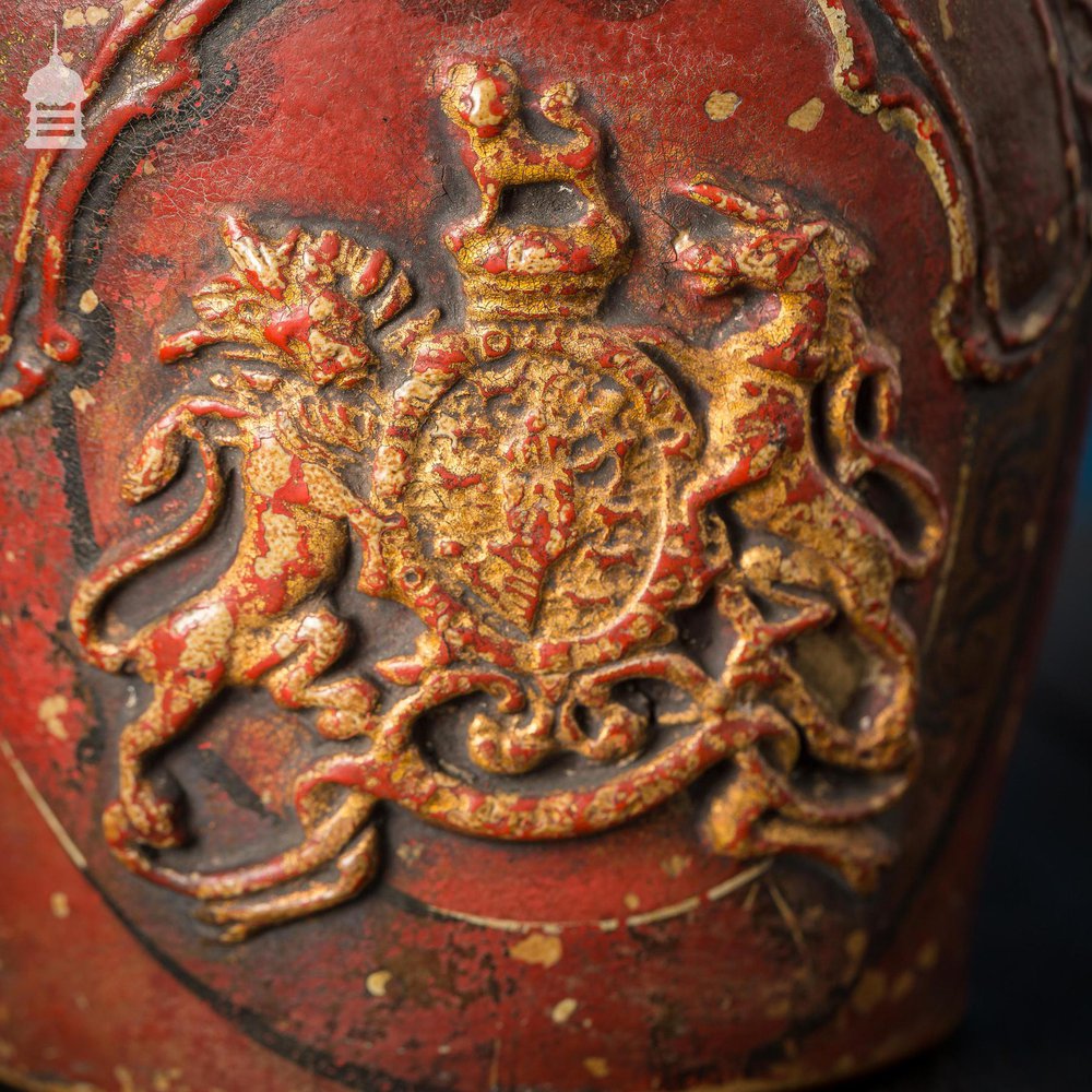 Small Victorian Red Painted Shop Tobacco Jar with Royal Crest Marked ‘Returns'