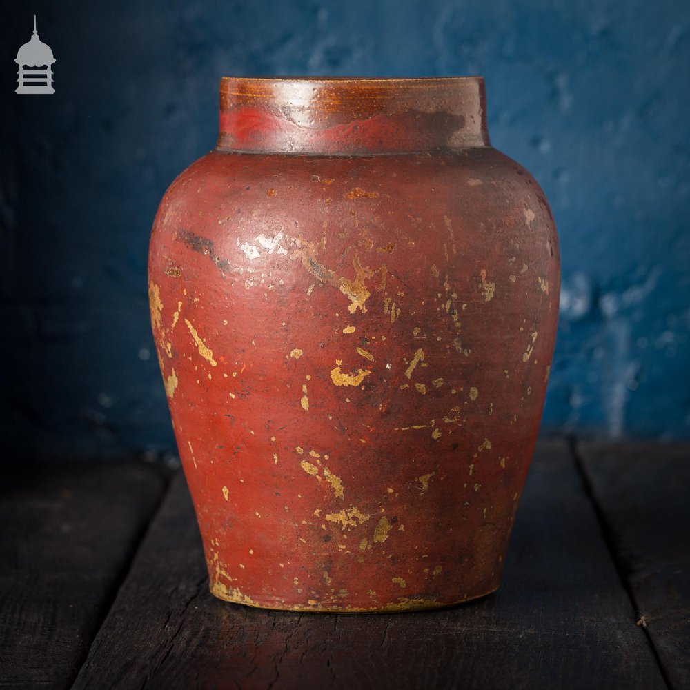 Small Victorian Red Painted Shop Tobacco Jar with Royal Crest Marked ‘Returns'