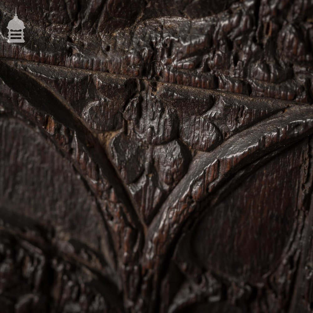 16th C Gothic Carved Oak with Figure and Floral Decoration Panel