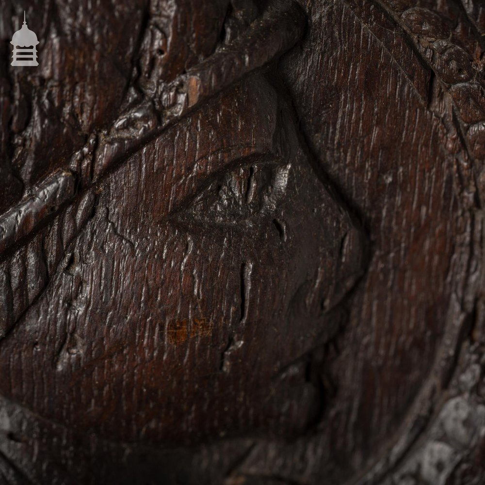 16th C Gothic Carved Oak with Figure and Floral Decoration Panel