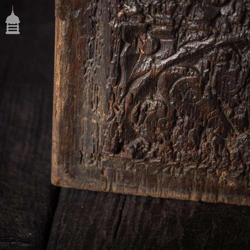 16th C Gothic Carved Oak with Figure and Floral Decoration Panel