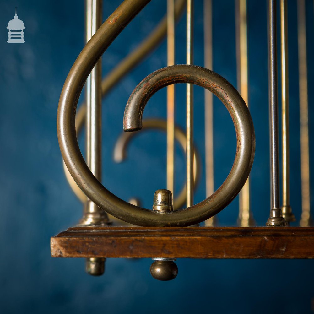 19th C Brass and Oak Swivel Sheet Music Or Record Rack With Claw Feet, Ceramic Castor’s and Treble Clef Design