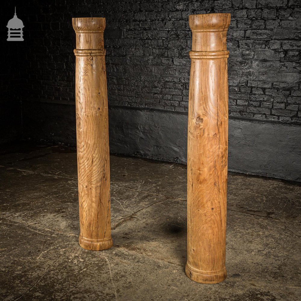 Pair of 19th C Oak Split Flanked Columns